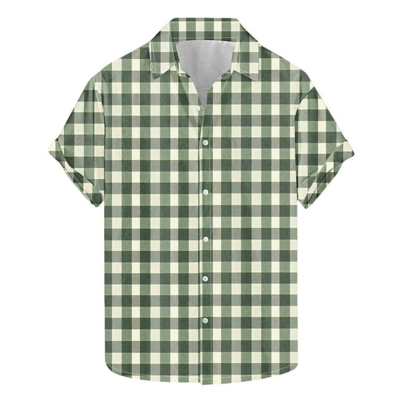 YFNNUP Men's Plaid Shirts Casual Button Down Shirts Regular Fit Short Sleeve Summer Work Tee Shirts Beach Holiday Tops