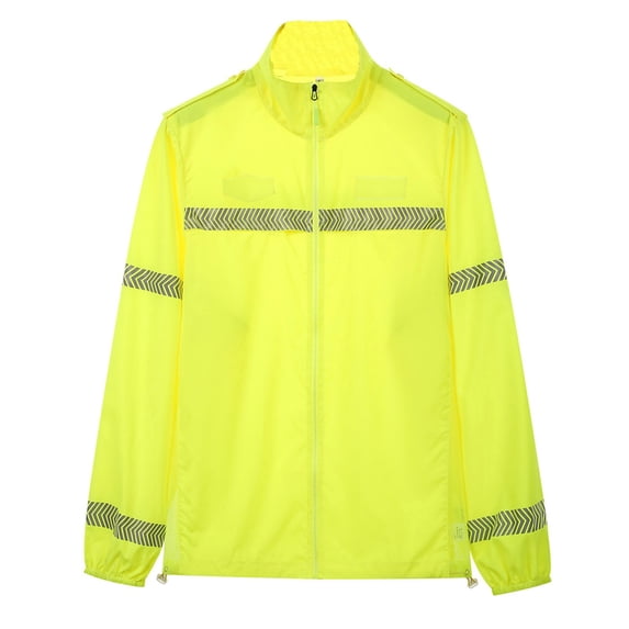 YFNNUP Men's Reflective Rain Jacket with Hood, Lightweight Waterproof Coat High Visibility Safety Gear Yellow,XXL