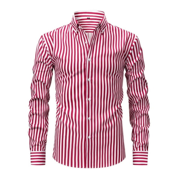 YFNNUP Men's Striped Print Long Sleeve Dress Shirts Casual Button Down Tshirt Business Work Blouse Tops