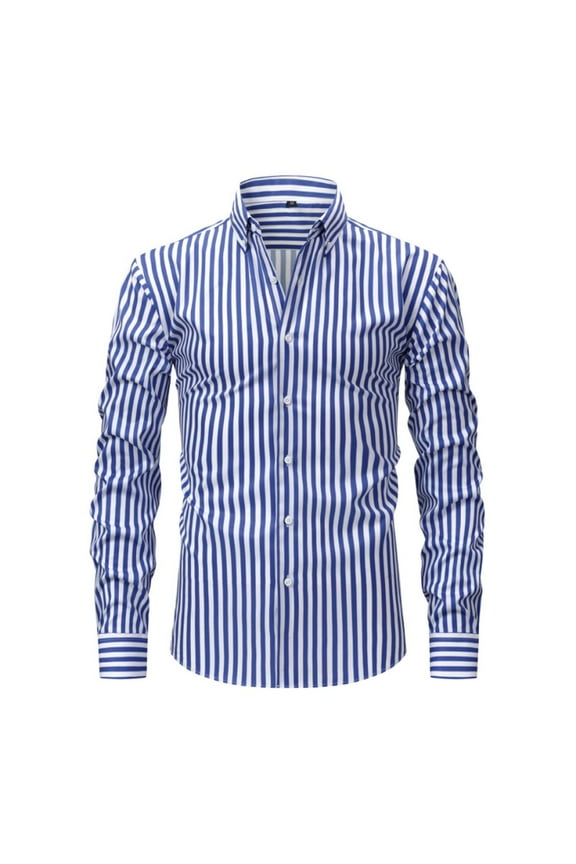 Men's Striped Print Long Sleeve Dress Shirts Casual Button Down Tshirt Business Work Blouse Tops