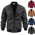 thumbnail image 1 of YFNNUP Men's Suede Leather Jacket Midweight Warm Full Zip Trucker Coat Vintage Casual Varsity Jackets Red,L, 1 of 7