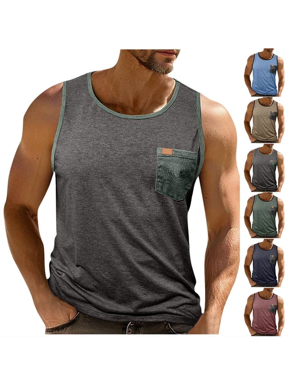 Men's Summer Sleeveless Tops Solid Color Tank Top Soft Stretchy Muscle Tshirt Sports Training Shirts for Men