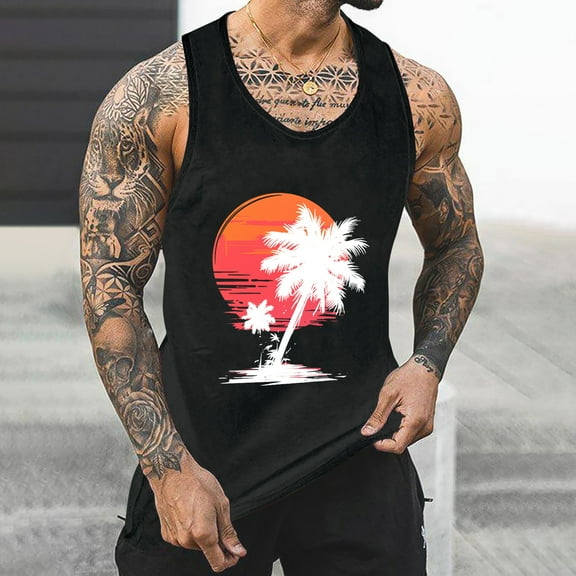 YFNNUP Men's Summer Tank Top Sleeveless Crewneck Ribbed Tank T-Shirt Workout Gym Muscle Tank Undershirt Men Plus Size Tank Tops