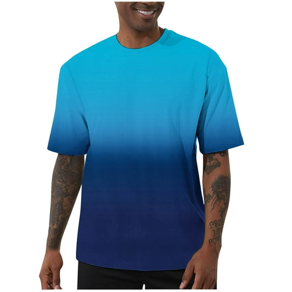 YFNNUP Men's T-Shirt Gradient Color Short Sleeve Shirt Crewneck Casual Workout Top Summer Stretchy Streetwear Basic Tee Shirt Multicolor L