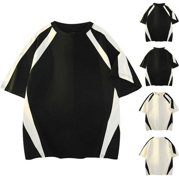 YFNNUP Men's T Shirts Casual Loose Fit Workout Top Comfy Breathable Color Block Short Sleeve Shirts Fashion Crewneck Summer Athletic Versatile Tees Black XXXL