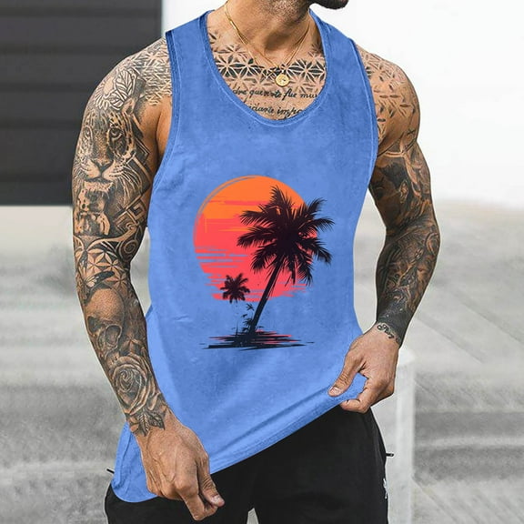 YFNNUP Men's Tank Top Cotton Sleeveless Muscle Cut Off T Shirts Gym Workout Tank Tops Summer Beach Tanks