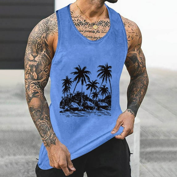 YFNNUP Men's Tank Tops Workout Sleeveless Tee Shirts Muscle Athletic Gym Running Beach Tanks for Men, Quick Dry