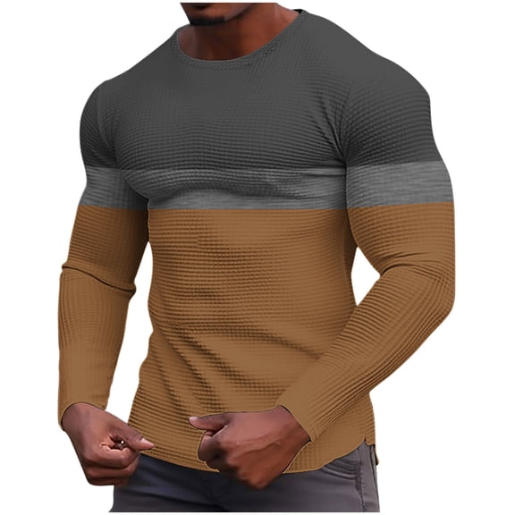 YFNNUP Men's Waffle Long Sleeve Shirts,Crew Neck Thermal Underwear Tops Casual Pullover Sweaters Knit Undershirts