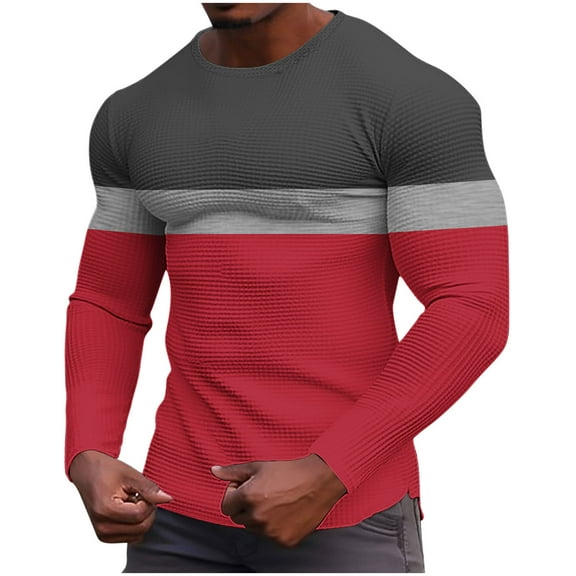 YFNNUP Men's Waffle Long Sleeve Shirts,Crew Neck Thermal Underwear Tops Casual Pullover Sweaters Knit Undershirts