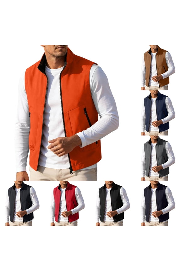 Men's Windproof Lightweight Golf Vest Outerwear with Pockets Waterproof Softshell Sleeveless Jacket for Running Hiking Sports Orange,XXL