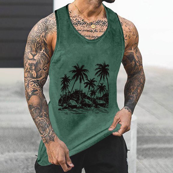 YFNNUP Men's Workout Sleeveless Shirts Quick Dry Swim Beach Muscle Gym Running Athletic Tank Top Men Plus Size Tank Tops