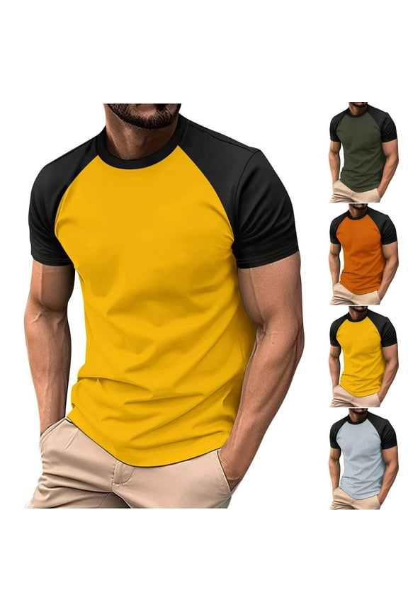Mens Baseball T-Shirts Short Raglan Sleeve Crew Neck Shirt Jersey Lightweight Workout Shirt Casual Color Block Athletic Muscle Top Orange L