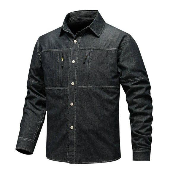 YFNNUP Mens Big and Tall Long Sleeve Denim Shirt Slim Fit Button Down Casual Work Shirts
