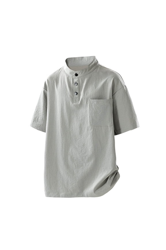 Mens Casual Henley Shirts Short Sleeve Casual Summer T-Shirts Button Plain Crew Neck Shirt with Pocket Henleys T-Shirt