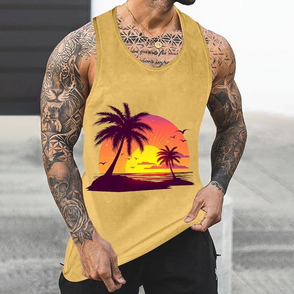 YFNNUP Mens Cotton Tank Tops Funny Graphic Beach Summer Sleeveless Muscle Tank Top