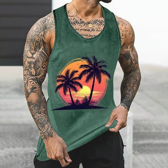 YFNNUP Mens Cotton Workout Gym Tank Top Sleeveless Cut Off Muscle Shirts Acid Wash Tshirts Running Beach Loose Fit Tees