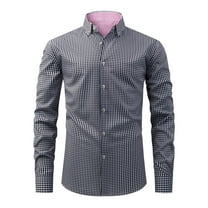 YFNNUP Mens Dress Shirts Casual Button Down Shirts Stripe Long Sleeve Wrinkle-Free Formal Oxford Shirt Business Regular Solid Stretch Shirt
