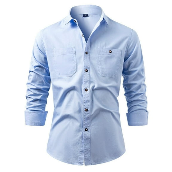 YFNNUP Mens Dress Shirts Cotton Lapel Collar T-Shirt Slim Fit Long Sleeve Work Shirt Casual Button Down Tshirts