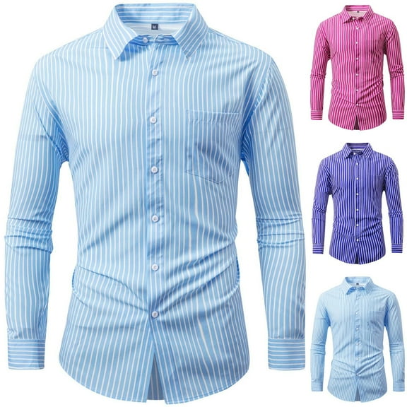 YFNNUP Mens Dress Shirts Long Sleeve Plaid Tshirt Cotton Button Down Shirts Wrinkle Free Business Casual Shirt Light Blue L