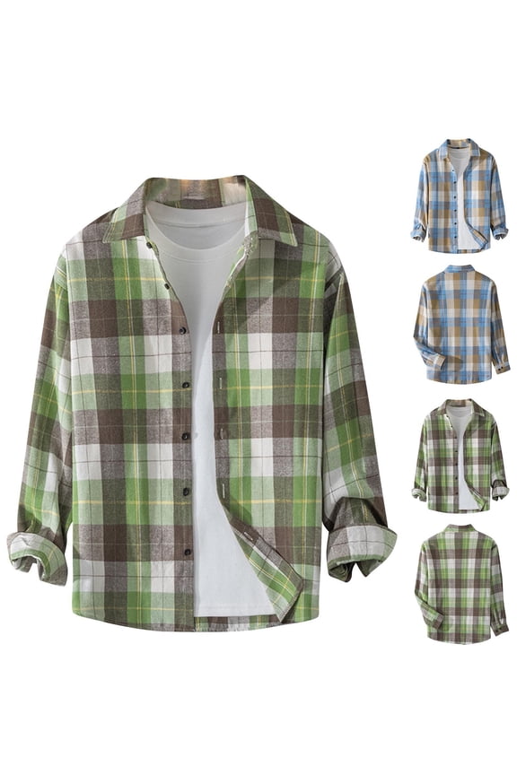 Mens Flannel Shirt Long Sleeve Plaid Shirts Casual Button Down Work Shirts Regular Fit Plaid Tshirt with Pockets Green XXL