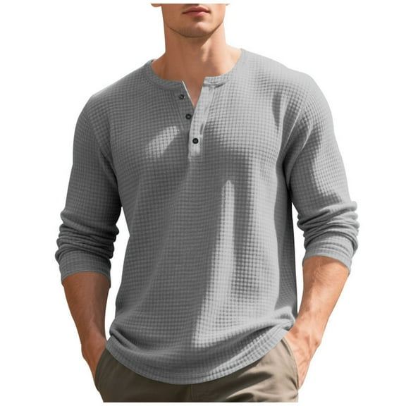 YFNNUP Mens Henley Long Sleeve Shirts Waffle Long Sleeve T-Shirt Lightweight Thermal Undershirts