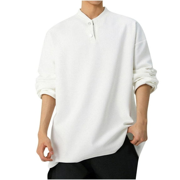 YFNNUP Mens Henley Sweatshirt Long Sleeve Quarter Button Tshirt Big and Tall Casual Knit Pullover Sweatshirts