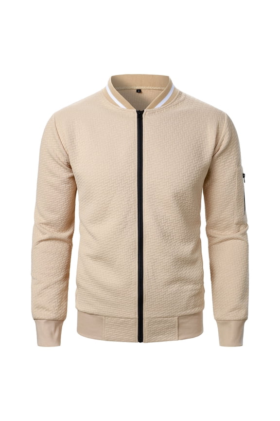 Mens Jackets Lightweight Full Zipper Bomber Jackets Fashion Long Sleeve Baseball Sports Coat Khaki