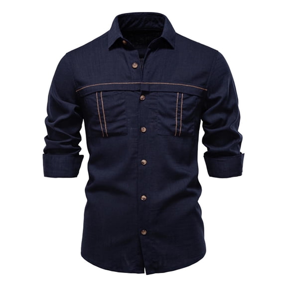 YFNNUP Mens Linen Shirt Long Sleeve Button Down Shirts Casual Lapel Beach Shirts with Pockets