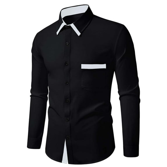 YFNNUP Mens Long Sleeve Shirts Lightweight Color Block Lapel Dress Shirt Casual Button Down Business Work Tshirts