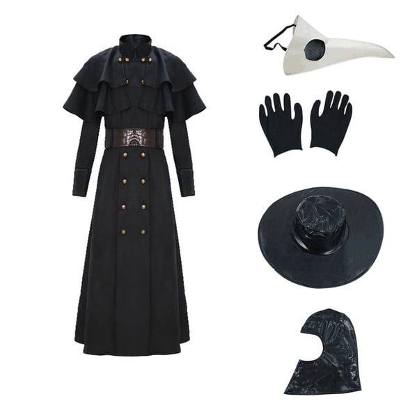 YFNNUP Mens Medieval Plague Doctor Costume Set Halloween Props Renaissance Medieval Monk Priest Cosplay Outfit Robe Mask Hat Gloves Black,M