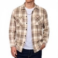 thumbnail image 1 of YFNNUP Mens Plaid Tshirt Big and Tall Casual Button Down T-Shirt Lightweight Plaid Long Sleeve Shirts Fall Regular Fit Work Tee Shirt Khaki XXXXL, 1 of 6