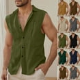 thumbnail image 1 of YFNNUP Mens Sleeveless Button Down Shirts Linen Cotton Summer Beach Basic Tank T-Shirt Bohemian Renaissance Hippie Tops Gray, 1 of 7
