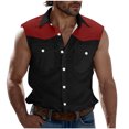 thumbnail image 1 of YFNNUP Mens Sleeveless Shirts 2025 Fashion Color Block Button Down Tank Tops Summer Collared Western Tops with Pockets, 1 of 5