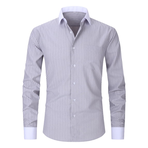 YFNNUP Mens Striped Dress Shirts Long Sleeve Button Down Shirt Regular Fit Wrinkle-Free Formal Shirt