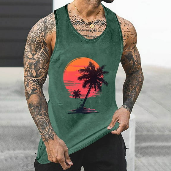 YFNNUP Mens Tank Top Men Graphic Shirts Letter Graphic Print Sleeveless V Neck Top Mens Tank Tops Workout Mens Muscle Tank Top