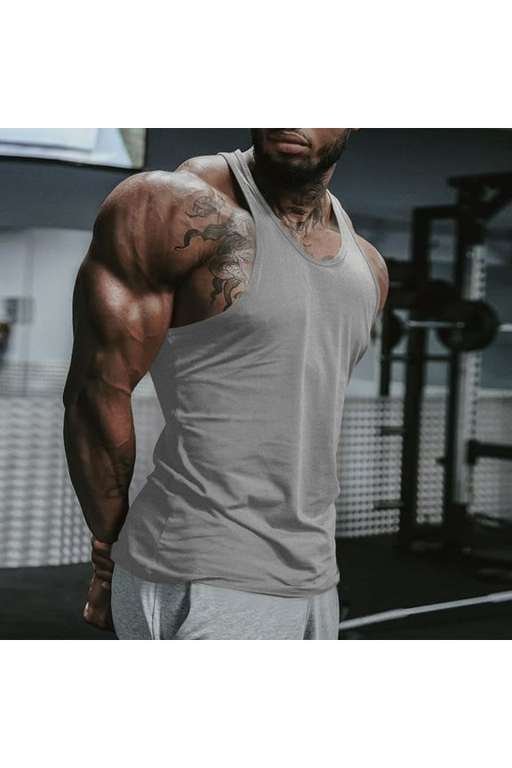 Mens Tank Tops Under 4.00 Men's Gym Workout Tank Tops Y-Back Muscle Tee Stringer Bodybuilding Sleeveless T-Shirts