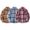 thumbnail image 1 of YFNNUP Mens Tshirt Casual Plaid Button Downs Shirt Spring Fall Long Sleeve Tshirts Loose Fit Lapel Work Tee Shirt Coffee XL, 1 of 5