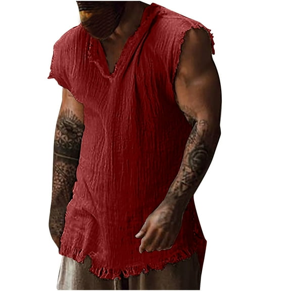 YFNNUP Muscle Sleeveless Tank Tops Slim Henley Longline Cotton T-Shirt Tees with Button