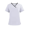 thumbnail image 1 of YFNNUP Nursing Scrubs Womens Men Short Sleeve Scrub Top V Neck Work Uniforms Tops Solid Color Scrubs Top with Pockets, 1 of 6