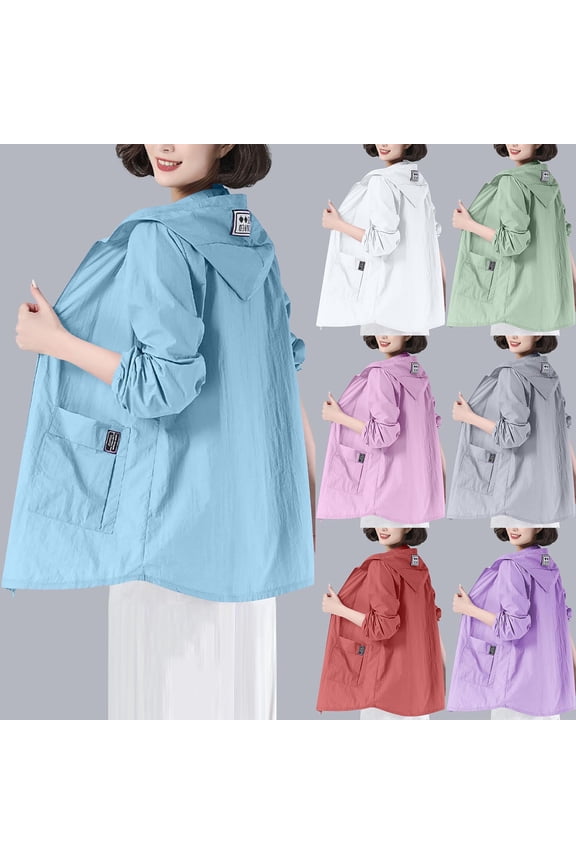 Plus Size Women Sun Protection Jacket UV 50+ Zipper Long Sleeve Hooded Solid Lightweight Loose Jackets Summer Going Out Top Gray L