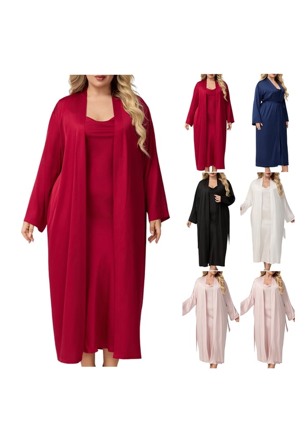 Plus Size Women's Nightgown Lightweight Sleepwear & Soft Robes Set Loose Fit Comfy Sleepshirt 2 Piece Wine XXL