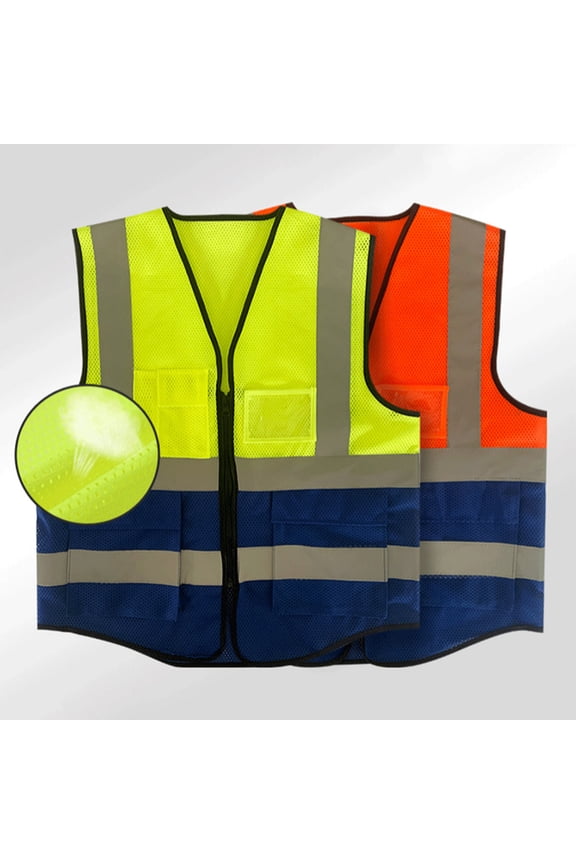 Pockets Hi-Vis Neon Yellow Zipper Front Mesh Safety Vest for Men Women Extend Edge Reflective Tapes Meet ANSI/ISEA Class 2 Standard Green,Free Size