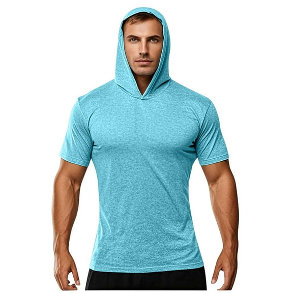 YFNNUP Quick Dry Summer Shirts for Men Sun Protection T Shirts Slim Fit Short Sleeve Hooded Tops Lightweight Stretch Fitness Sports Hoodie