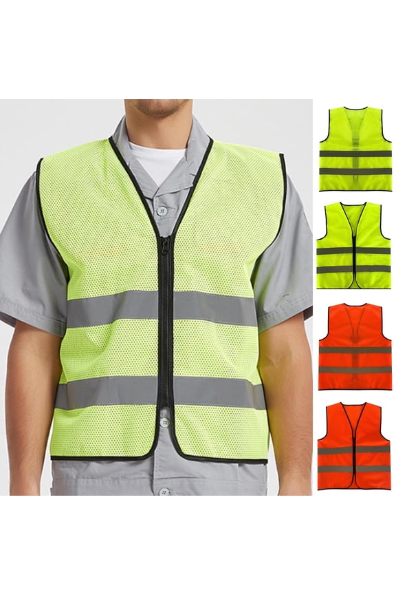 Reflective Mesh Safety Vest for Men Women with Pockets and Zipper Front High Visibility Mesh Vest Hi Vis Construction Work Vest Red,Free Size
