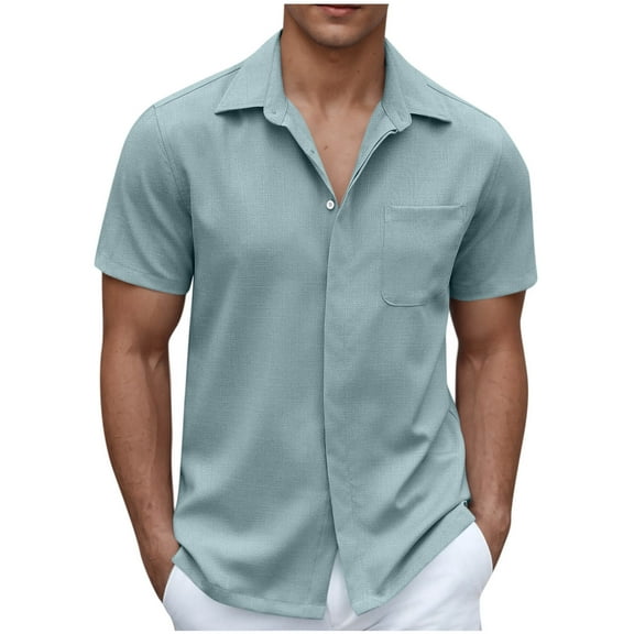 YFNNUP Short Sleeve Shirts for Men Hawaiian Button Casual Summer Western Shirts Beach Solid Tshirts Collared Neck Tops with Pockets