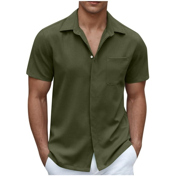 YFNNUP Short Sleeve Shirts for Men Hawaiian Button Casual Summer Western Shirts Beach Solid Tshirts Collared Neck Tops with Pockets