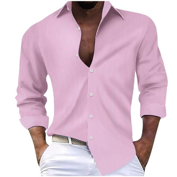 YFNNUP Stripe Shirts for Men Dress Shirt Casual Button Down Work Tshirt 2025 Trendy Long Sleeve Formal Shirts