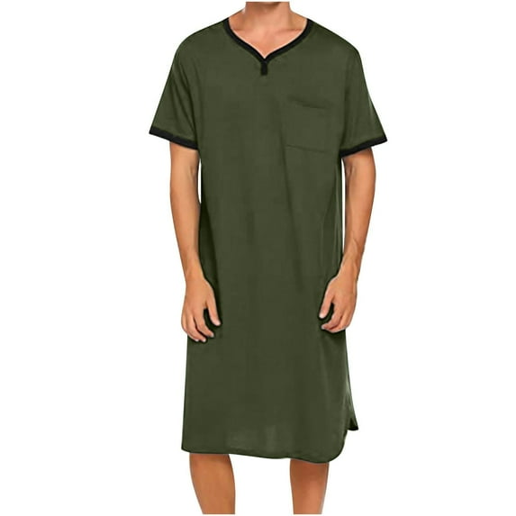 YFNNUP Summer Pajamas for Men Big and Tall Short Sleeve V Neck Long Night Shirts Soft Comfort Cotton Nightgowns Mens Big and Tall Sleepwear
