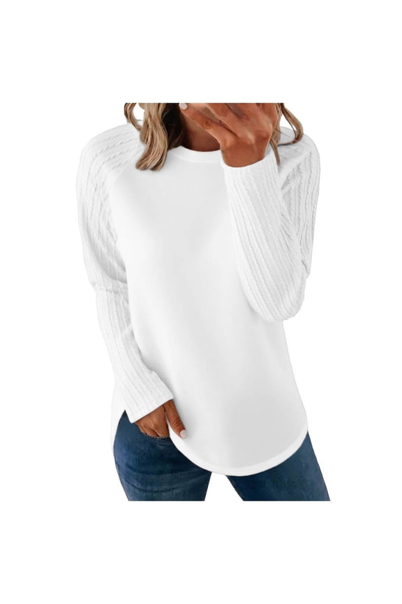 Sweatshirt for Women Long Sleeve Shirts Crewneck Tunic Tops Loose Fit Solid Blouses Shirts