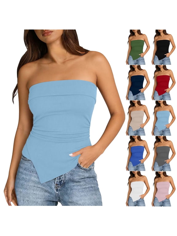Tank Tops for Women Slim Fit Off-Shoulder Sleeveless Shirts Trendy Summer Going Out Clothes Y2K Asymmetrical Hem Ruched Top Gray L